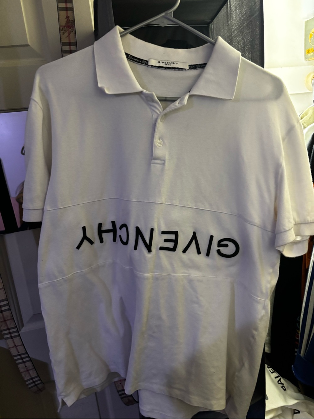 Givenchy White Polo with Black Upside-Down Logo